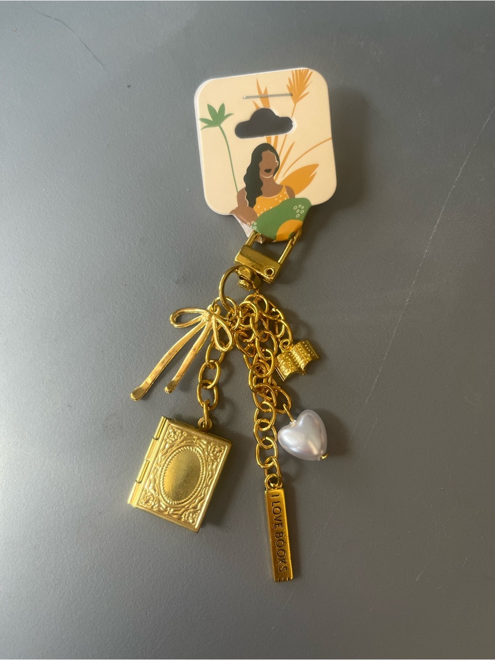 Book lover goldtone keychain
